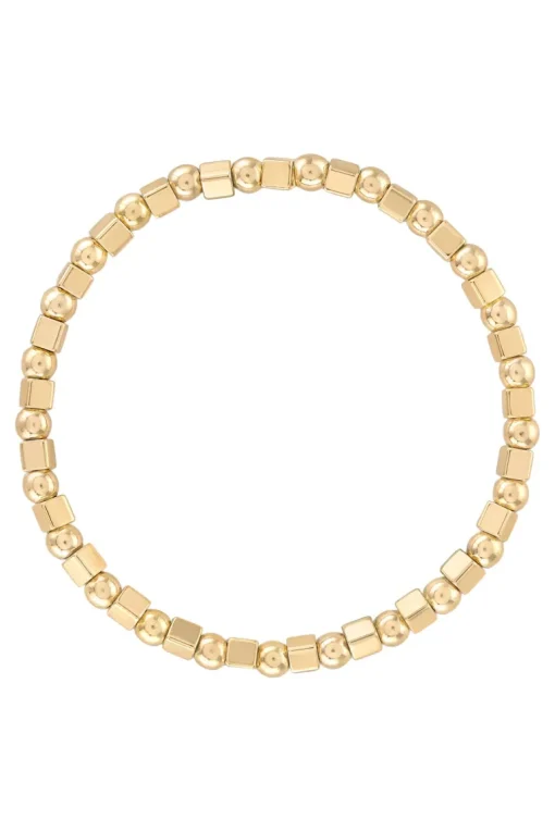 Alexa Leigh Alternating Square and Round Beaded Bracelet in Yellow Gold