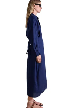 Apiece Apart Alessandra Sarong Shirt Dress in Navy