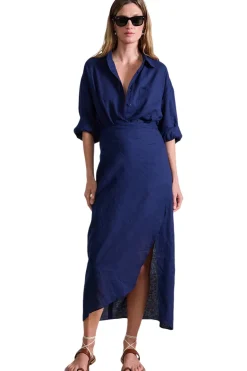 Apiece Apart Alessandra Sarong Shirt Dress in Navy