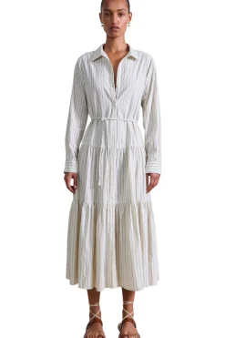 Apiece Apart Anna Maxi Dress in Pina Stripes Cream & Navy