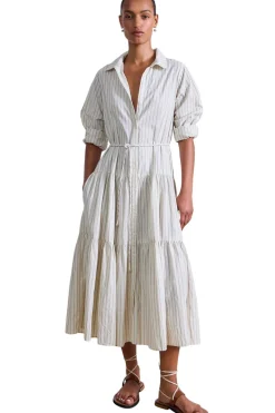 Apiece Apart Anna Maxi Dress in Pina Stripes Cream & Navy