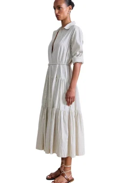 Apiece Apart Anna Maxi Dress in Pina Stripes Cream & Navy