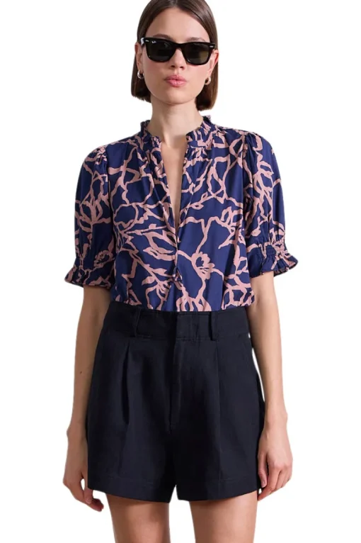 Apiece Apart Los Altos Top in Large Lace Floral Navy