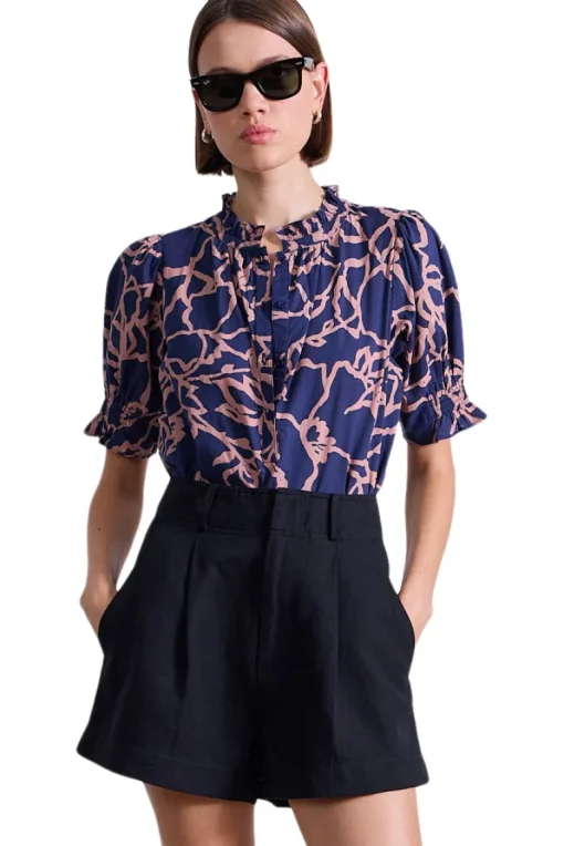 Apiece Apart Los Altos Top in Large Lace Floral Navy