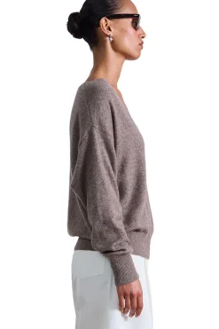 Apiece Apart Softest Silk Cashmere V-neck Sweater in Hazelnut