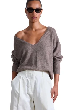Apiece Apart Softest Silk Cashmere V-neck Sweater in Hazelnut