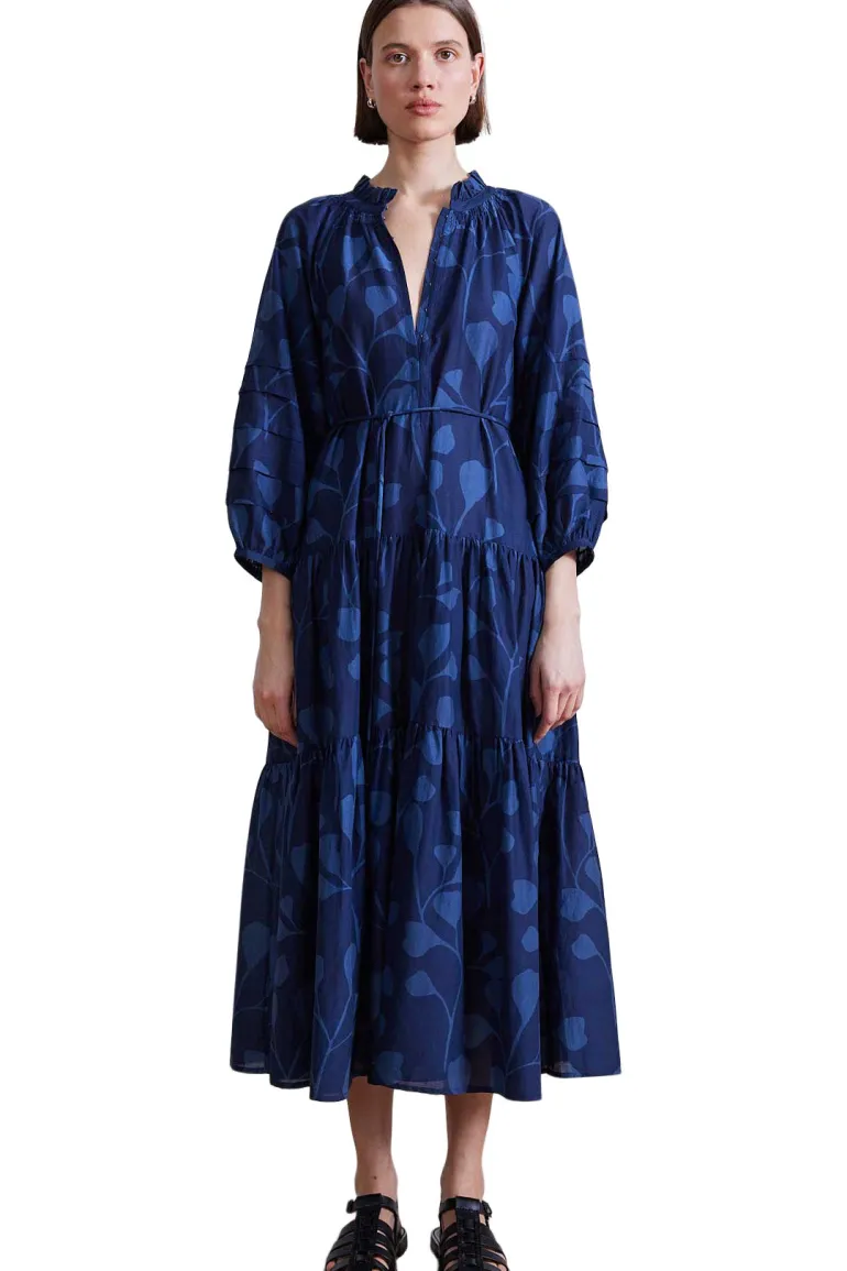 Apiece Apart Trinidad Maxi Dress in Indigo Trellis