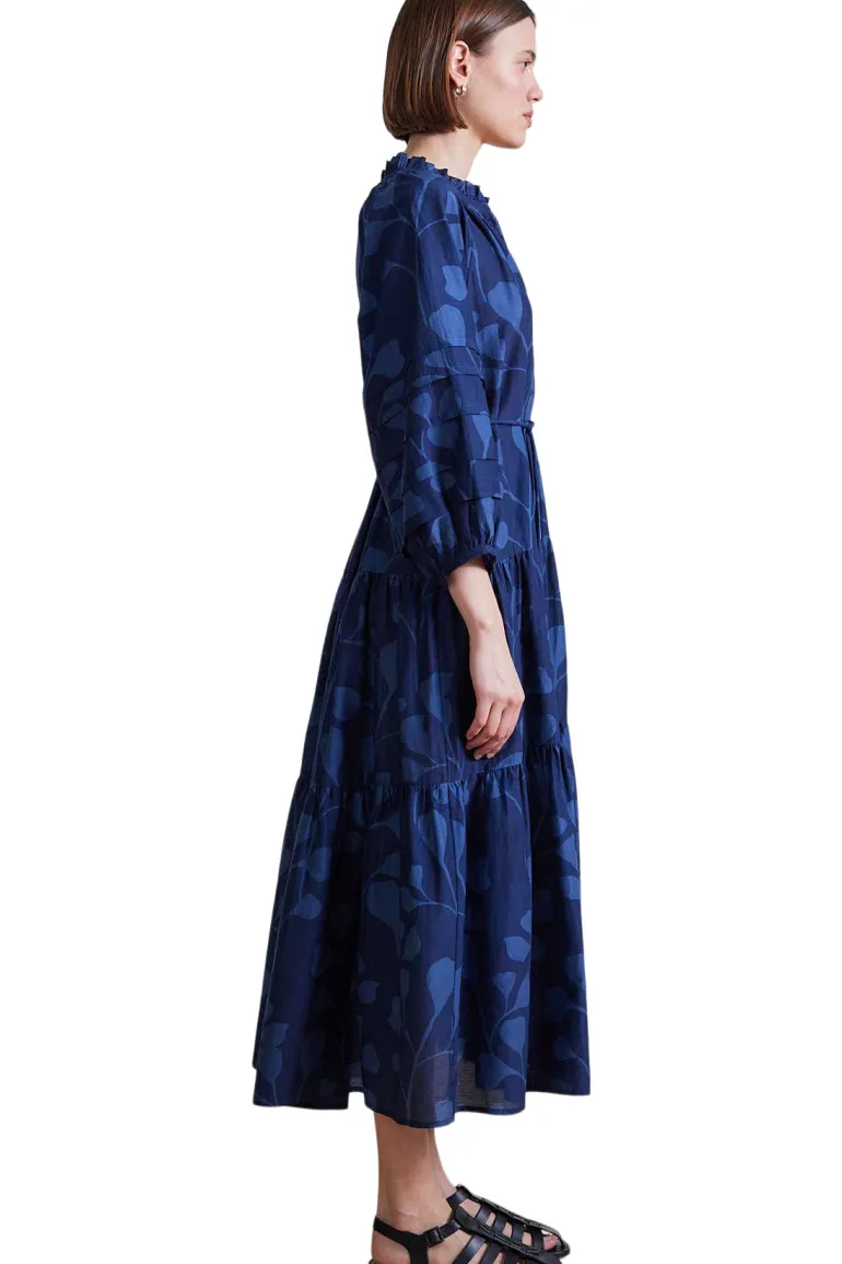 Apiece Apart Trinidad Maxi Dress in Indigo Trellis