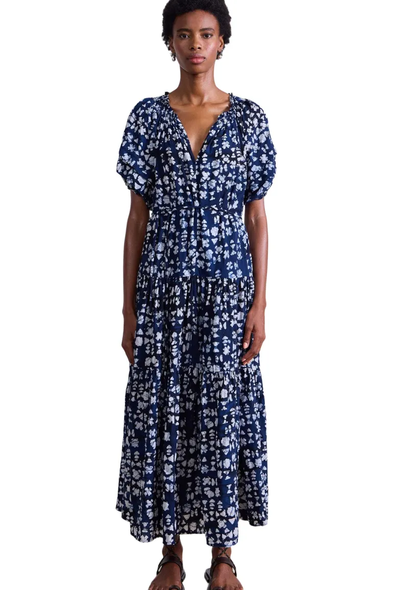 Apiece Apart Uva Romantic Maxi Dress in Batik Geo Indigo