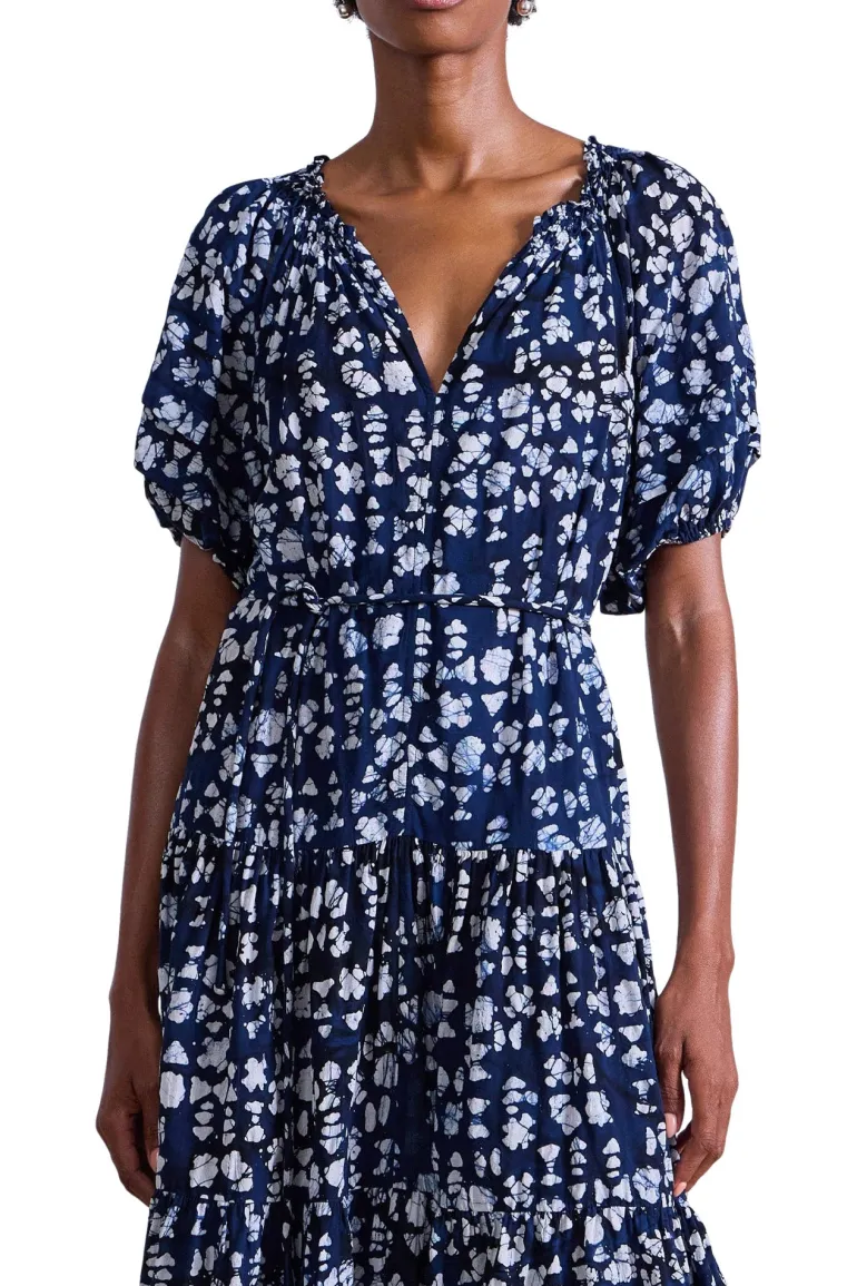 Apiece Apart Uva Romantic Maxi Dress in Batik Geo Indigo