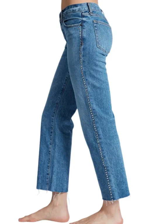ASKK NY Low Rise Straight Leg Denim in Studded Muse