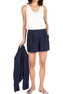ATM Linen Pleated Shorts in Ink