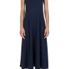 ATM Matte Jersey Deep Vneck Dress in Midnight