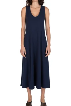 ATM Matte Jersey Deep Vneck Dress in Midnight