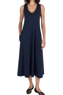 ATM Matte Jersey Deep Vneck Dress in Midnight