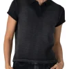 ATM Pique Mixed Media Short Sleeve Top in Black