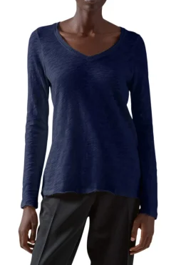 ATM Slub Jersey Long Sleeve V-Neck Tee in Midnight
