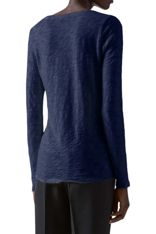 ATM Slub Jersey Long Sleeve V-Neck Tee in Midnight