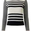 Autumn Cashmere Boxy Stripe Sweater in Navy Blue Combo