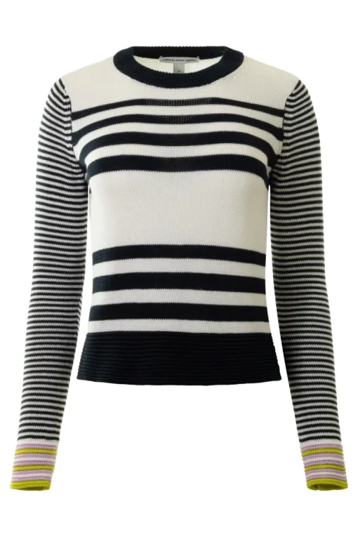 Autumn Cashmere Boxy Stripe Sweater in Navy Blue Combo