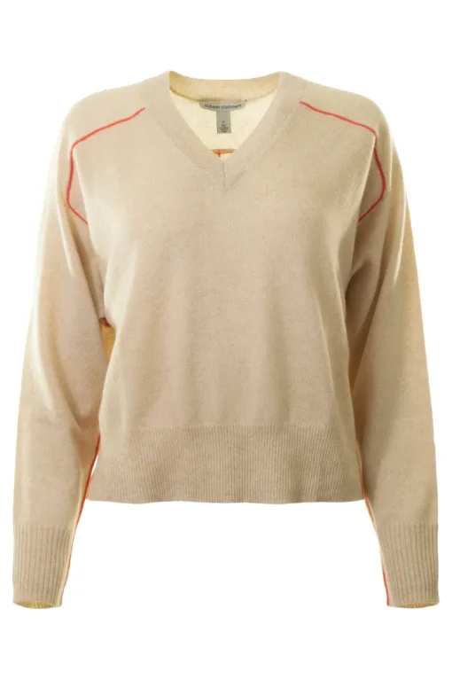 Autumn Cashmere Boxy Vneck with Back Yoke in Basket Combo