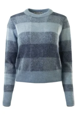 Autumn Cashmere Plaited Panel Rib Crew in Chambray Denim Combo