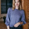 Autumn Cashmere Puff Sleeve Crewneck Sweater in Blueberry