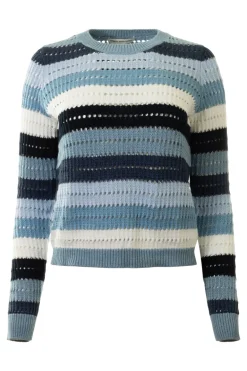 Autumn Cashmere Rainbow Pointelle Stripe in Blues Multi