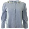 Autumn Cashmere Rhinestone Trimmed Puff Sleeve Cardigan