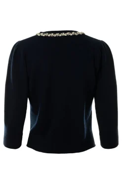 Autumn Cashmere Rhinestone Trimmed Puff Sleeve Cardigan