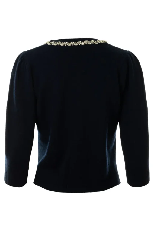 Autumn Cashmere Rhinestone Trimmed Puff Sleeve Cardigan