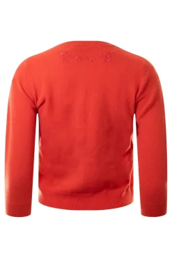 Autumn Cashmere Tonal Embroidered Baby Cardigan in Coral