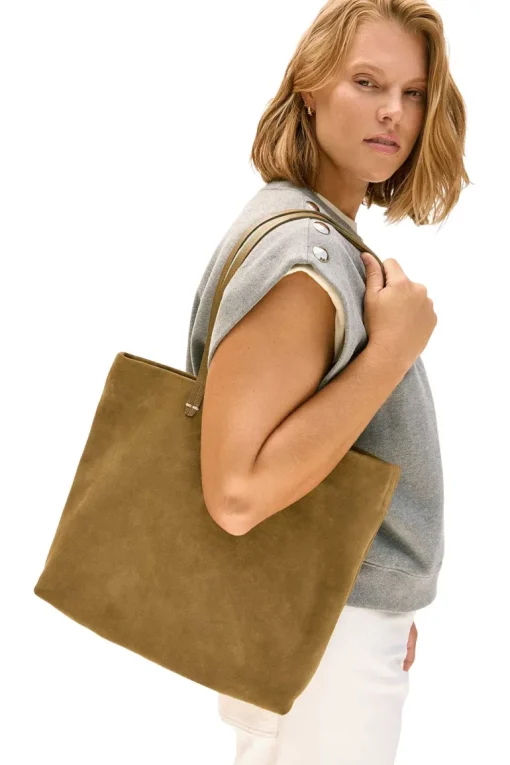 Clare V. Bande Tote in Oat Suede