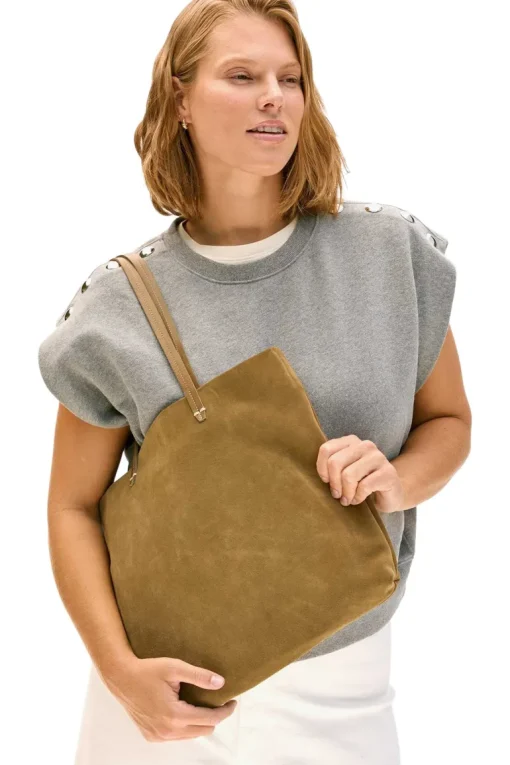 Clare V. Bande Tote in Oat Suede