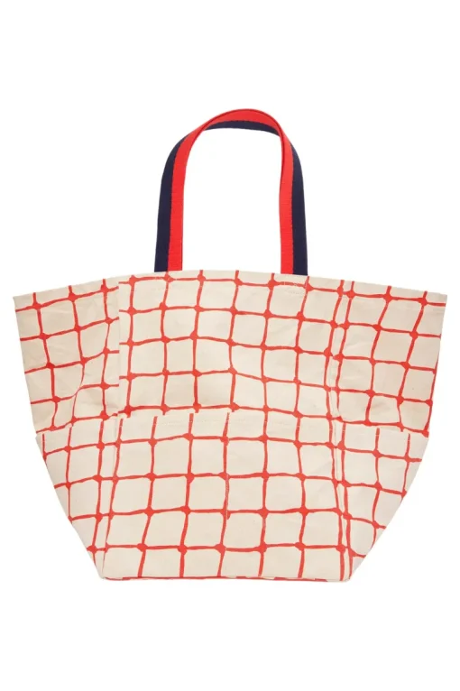 Clare V. Giant Marine Tote in Natural w/ Bright Poppy Net Printed Canvas