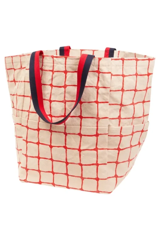 Clare V. Giant Marine Tote in Natural w/ Bright Poppy Net Printed Canvas