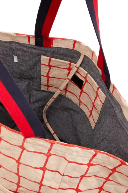 Clare V. Giant Marine Tote in Natural w/ Bright Poppy Net Printed Canvas