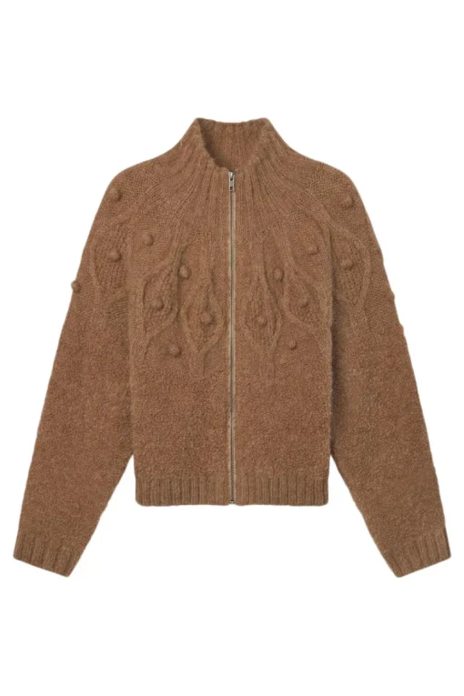 Frame Denim Popcorn Zip Cardigan in Mink