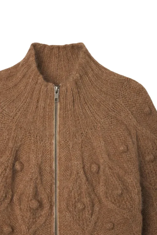 Frame Denim Popcorn Zip Cardigan in Mink