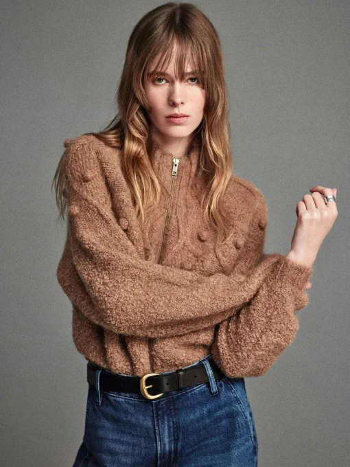 Frame Denim Popcorn Zip Cardigan in Mink