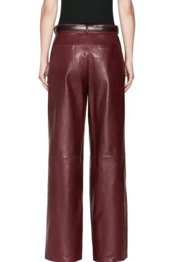 Frame Denim Wide Leather Trousers in Syrah Red