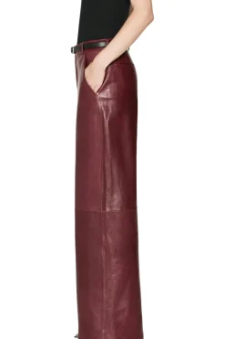 Frame Denim Wide Leather Trousers in Syrah Red