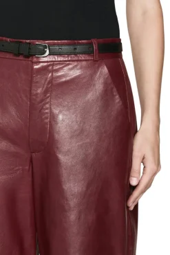 Frame Denim Wide Leather Trousers in Syrah Red