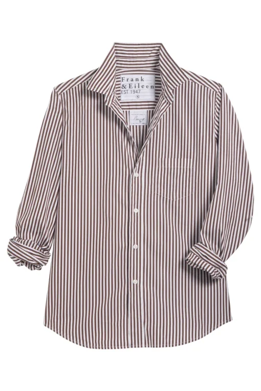 Frank & Eileen Barry Tailored Button Up Shirt in Brown Stripe