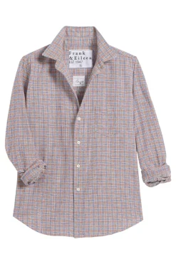 Frank & Eileen Barry Tailored Button Up Shirt in Small Brown, Navy Plaid
