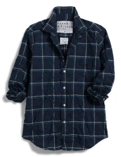 Frank & Eileen Barry Tailored Button Up in Navy, Jade Plaid