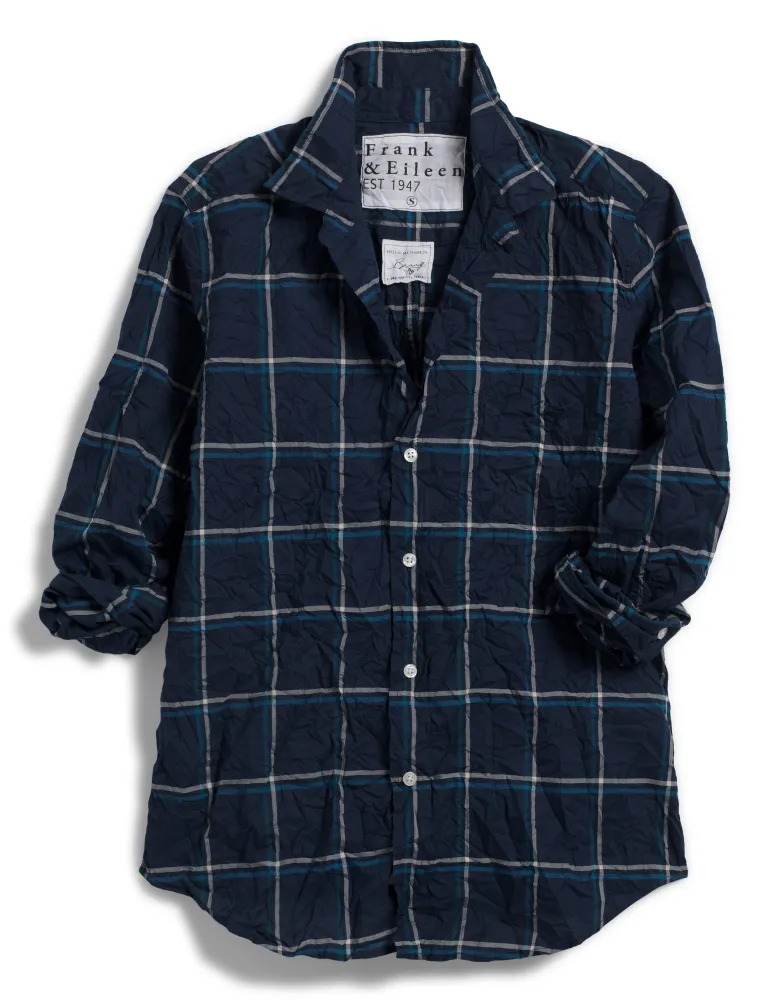 Frank & Eileen Barry Tailored Button Up in Navy, Jade Plaid
