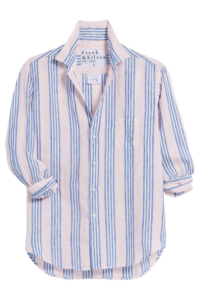 Frank & Eileen Eileen Relaxed Button Up in Blue, Pink Multi Stripe