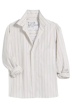 Frank & Eileen Silviio Untuckable Button Up in Multi White, Sand Stripe