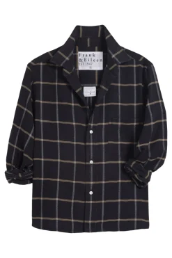 Frank & Eileen Silvio Untuckable Button Up in Black with Camel Windowpane